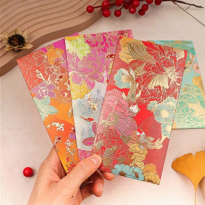 6Pcs Gold Foil Floral Koi Fish Decorative Envelopes, Vintage Pattern Gift Envelopes For Wedding Holiday Party