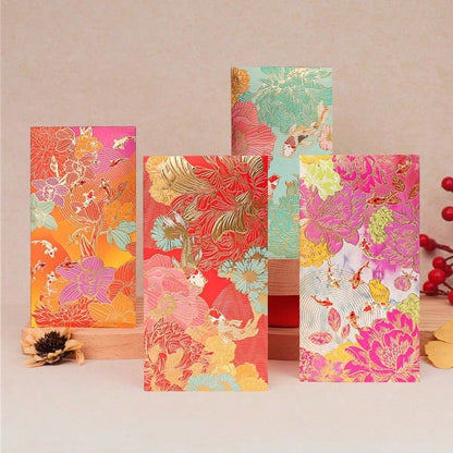 6Pcs Gold Foil Floral Koi Fish Decorative Envelopes, Vintage Pattern Gift Envelopes For Wedding Holiday Party