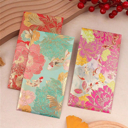 6Pcs Gold Foil Floral Koi Fish Decorative Envelopes, Vintage Pattern Gift Envelopes For Wedding Holiday Party