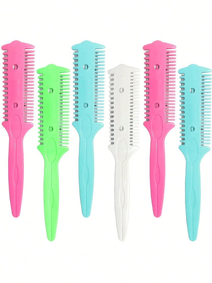 6pcs Hair Cutting Razor Combs- Double-Sided Razor, Hair Styling Trimming Razor Comb, Split End Trimmer, For Precise Hair Cutting And Styling, Random Color