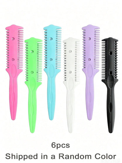 6pcs Hair Cutting Razor Combs- Double-Sided Razor, Hair Styling Trimming Razor Comb, Split End Trimmer, For Precise Hair Cutting And Styling, Random Color