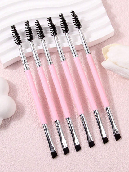 6pcs Large Eye Makeup Brushes Set With Plastic Handle, Double-Sided Spiral Eyebrow Comb, Thin Eyeliner Brush