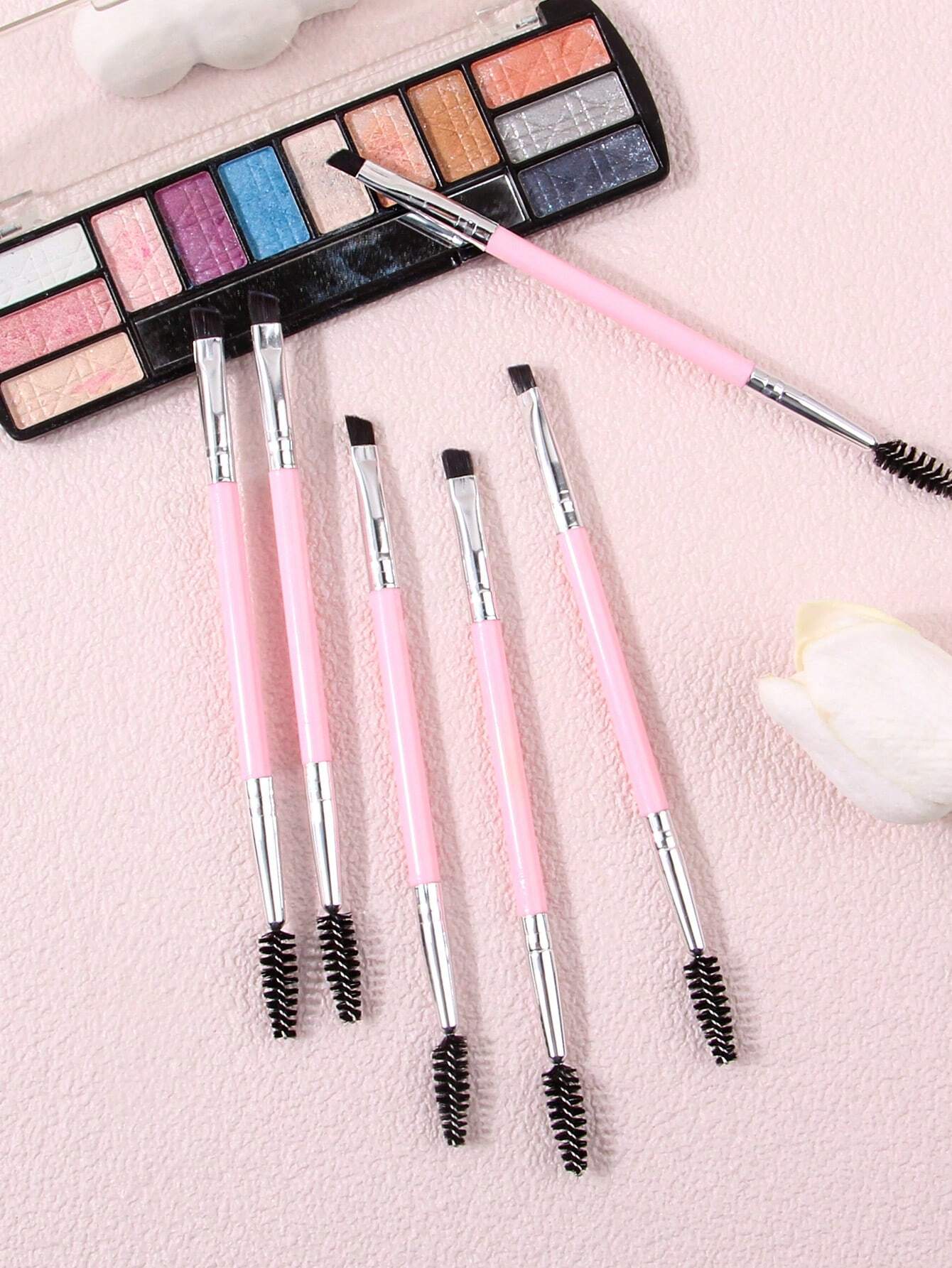6pcs Large Eye Makeup Brushes Set With Plastic Handle, Double-Sided Spiral Eyebrow Comb, Thin Eyeliner Brush