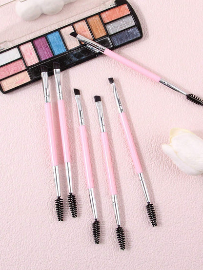 6pcs Large Eye Makeup Brushes Set With Plastic Handle, Double-Sided Spiral Eyebrow Comb, Thin Eyeliner Brush