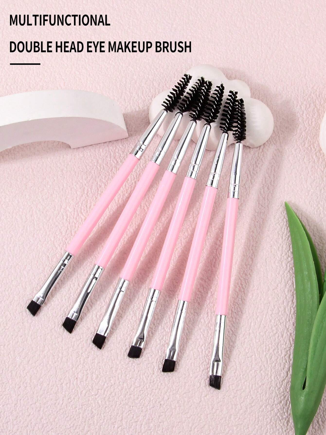 6pcs Large Eye Makeup Brushes Set With Plastic Handle, Double-Sided Spiral Eyebrow Comb, Thin Eyeliner Brush