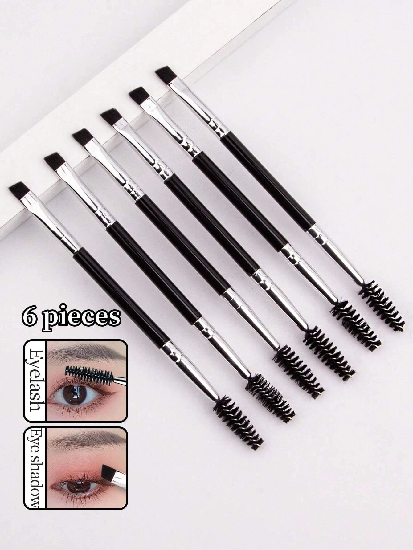 6pcs Large Eye Makeup Brushes Set With Plastic Handle, Double-Sided Spiral Eyebrow Comb, Thin Eyeliner Brush