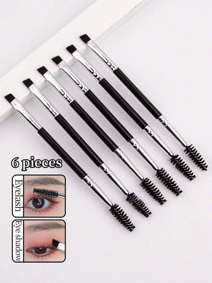 6pcs Large Eye Makeup Brushes Set With Plastic Handle, Double-Sided Spiral Eyebrow Comb, Thin Eyeliner Brush