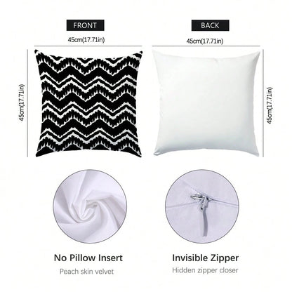 6pcs Minimalist Black & White Geometric Home Pattern Cushion Covers, Single-Sided Printed Velvet, 45*45/50*50/40*40CM Pillow Covers Suitable For Modern Minimalist Sofa Living Room Decor, Gift, Party D