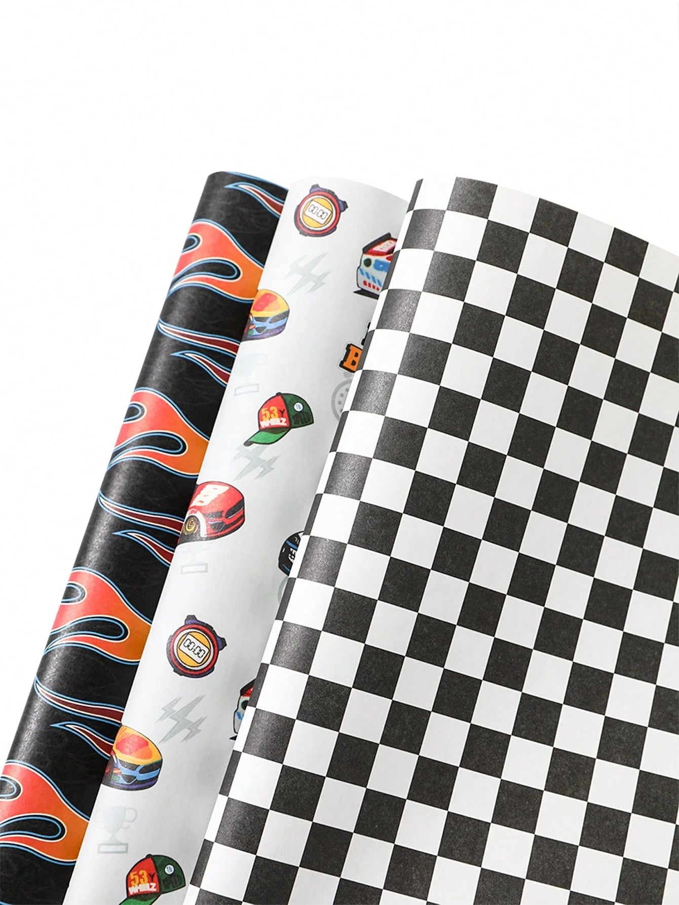 6pcs Racing Car Theme Gift Wrapping Paper, Suitable For Boys & Kids, Featuring Race Car, Flames And Checkered Flag Designs, Size 70x50cm, Ideal For Baby Shower, Birthday Party, Gender Reveal Party, Gr