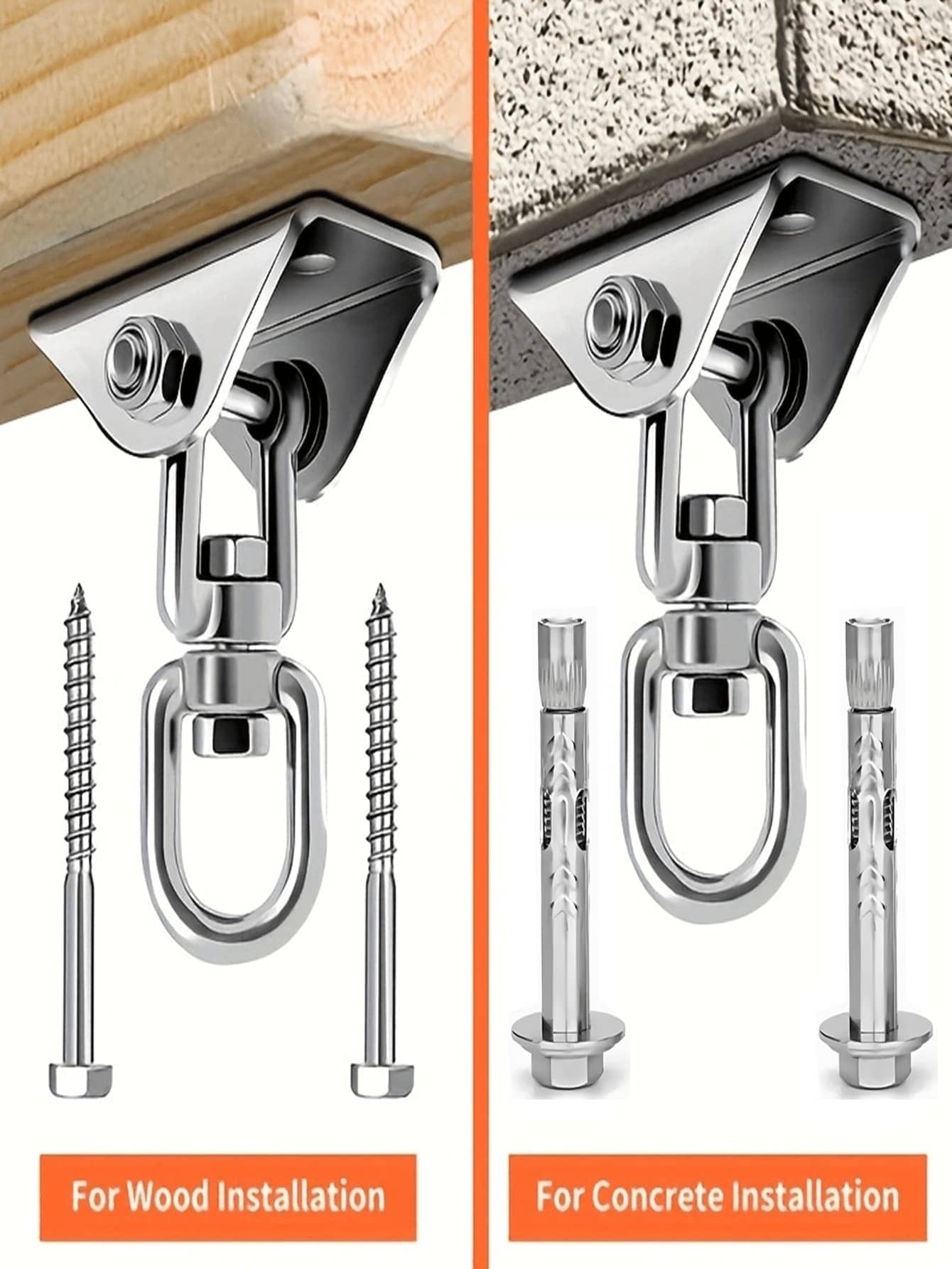 6pcs/Set 304 Stainless Steel Hammock Hardware Kit- Rust-Proof And Durable Swing Hooks- Multifunctional, Easy-Install Swivel Hook Design For Hammocks, Yoga, Punching Bags, Swing Accessories
