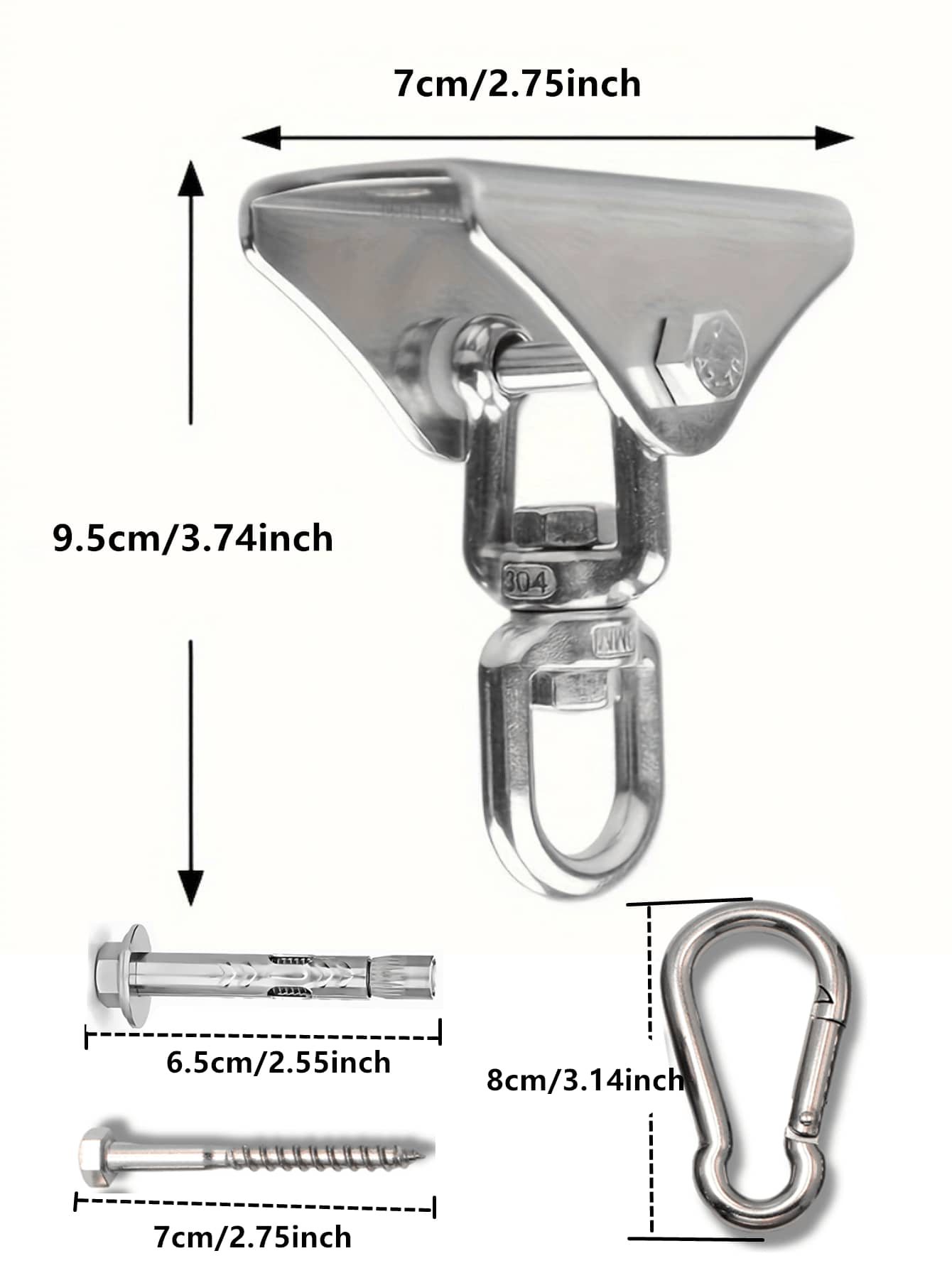 6pcs/Set 304 Stainless Steel Hammock Hardware Kit- Rust-Proof And Durable Swing Hooks- Multifunctional, Easy-Install Swivel Hook Design For Hammocks, Yoga, Punching Bags, Swing Accessories