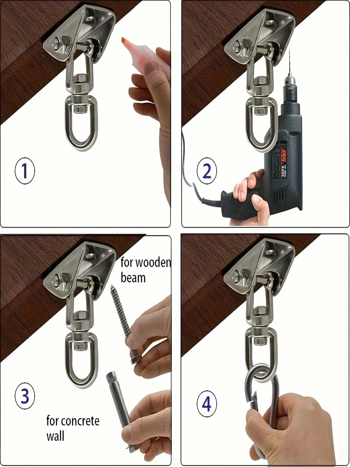 6pcs/Set 304 Stainless Steel Hammock Hardware Kit- Rust-Proof And Durable Swing Hooks- Multifunctional, Easy-Install Swivel Hook Design For Hammocks, Yoga, Punching Bags, Swing Accessories