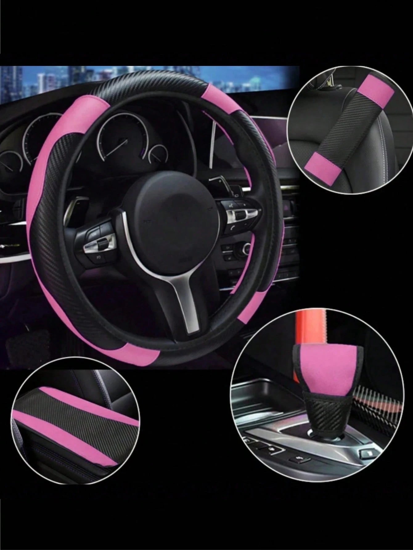 6pcs/Set, 3pcs/Set, 1pc PU Leather Car Interior Accessories Set- Steering Wheel Cover, Armrest Cover, Handbrake Cover, Seat Belt Cover- For Women, Fit For Sedan, SUV, Truck And Various Vehicle Model