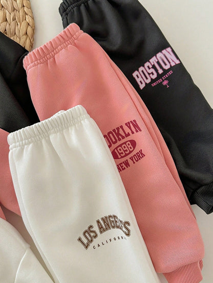 6pcs/Set Baby Girl Cute Letter Print Long Sleeve Sweatshirt And Elastic Waist Pants, Autumn/Winter