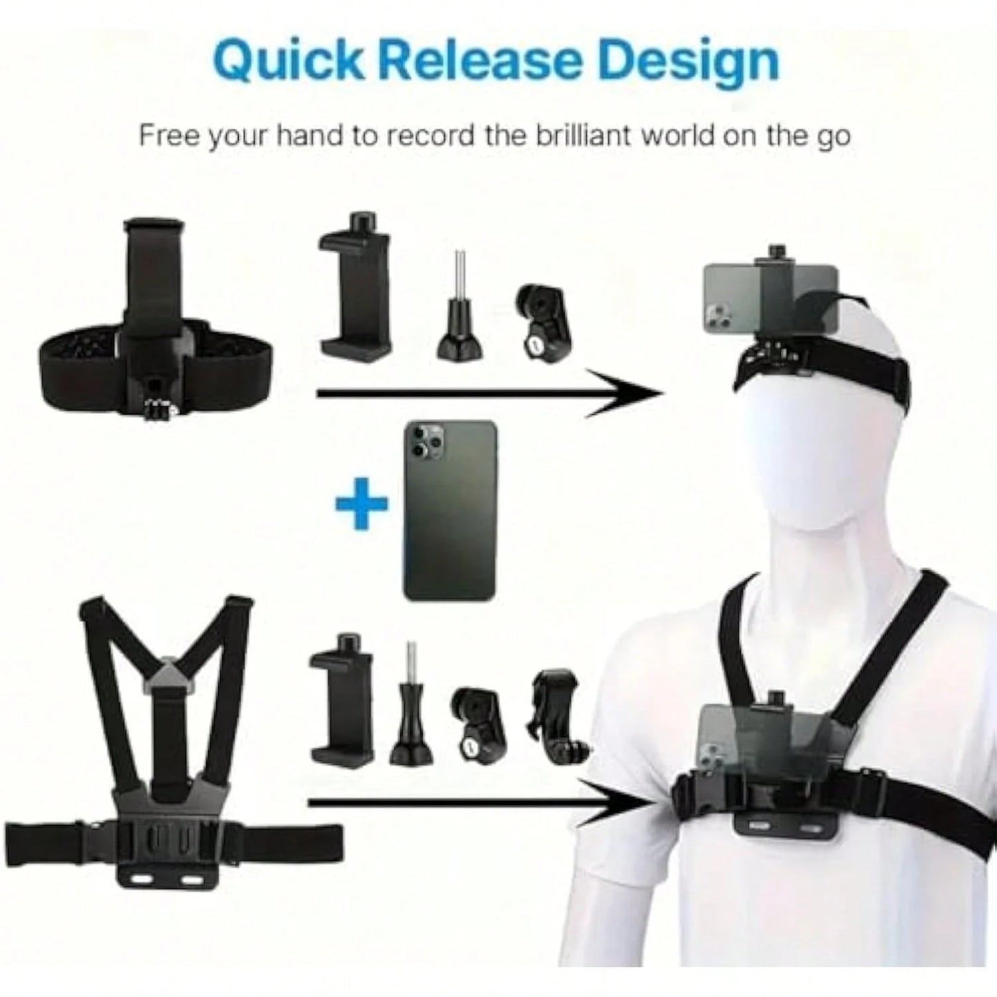6pcs/Set Complete Sports Camera Accessory Kit, Including Phone Clip Mount, Suitable For GoPro, Phones And Osmo Action Cameras