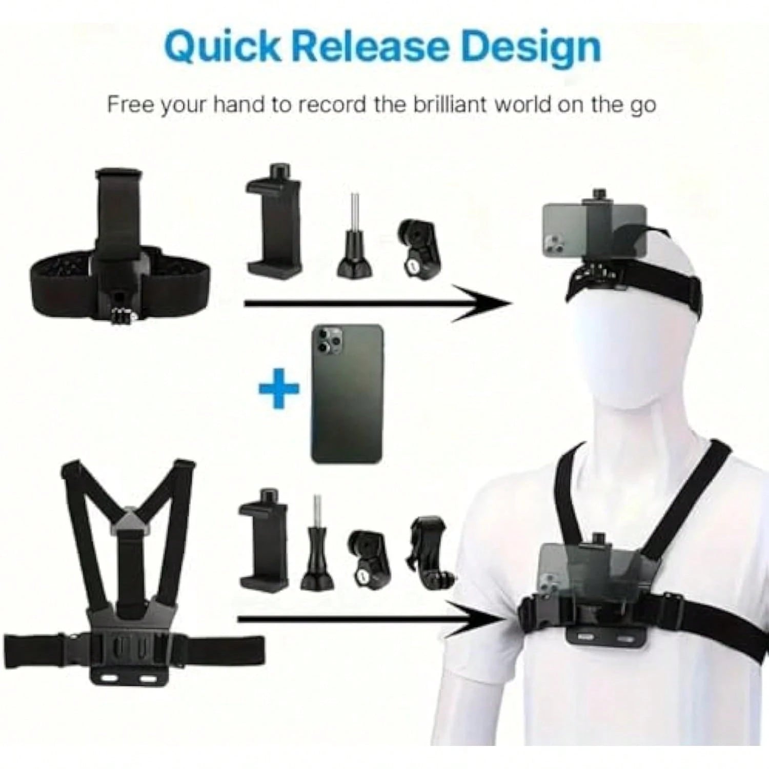 6pcs/Set Complete Sports Camera Accessory Kit, Including Phone Clip Mount, Suitable For GoPro, Phones And Osmo Action Cameras