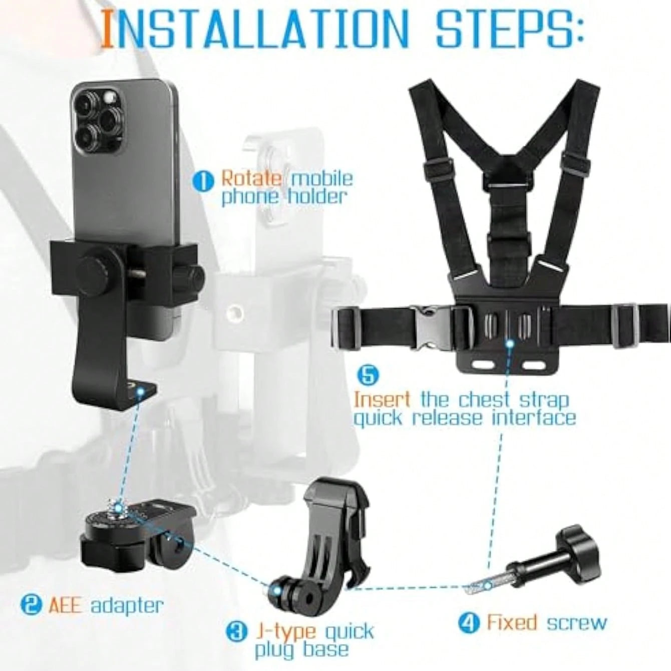 6pcs/Set Complete Sports Camera Accessory Kit, Including Phone Clip Mount, Suitable For GoPro, Phones And Osmo Action Cameras