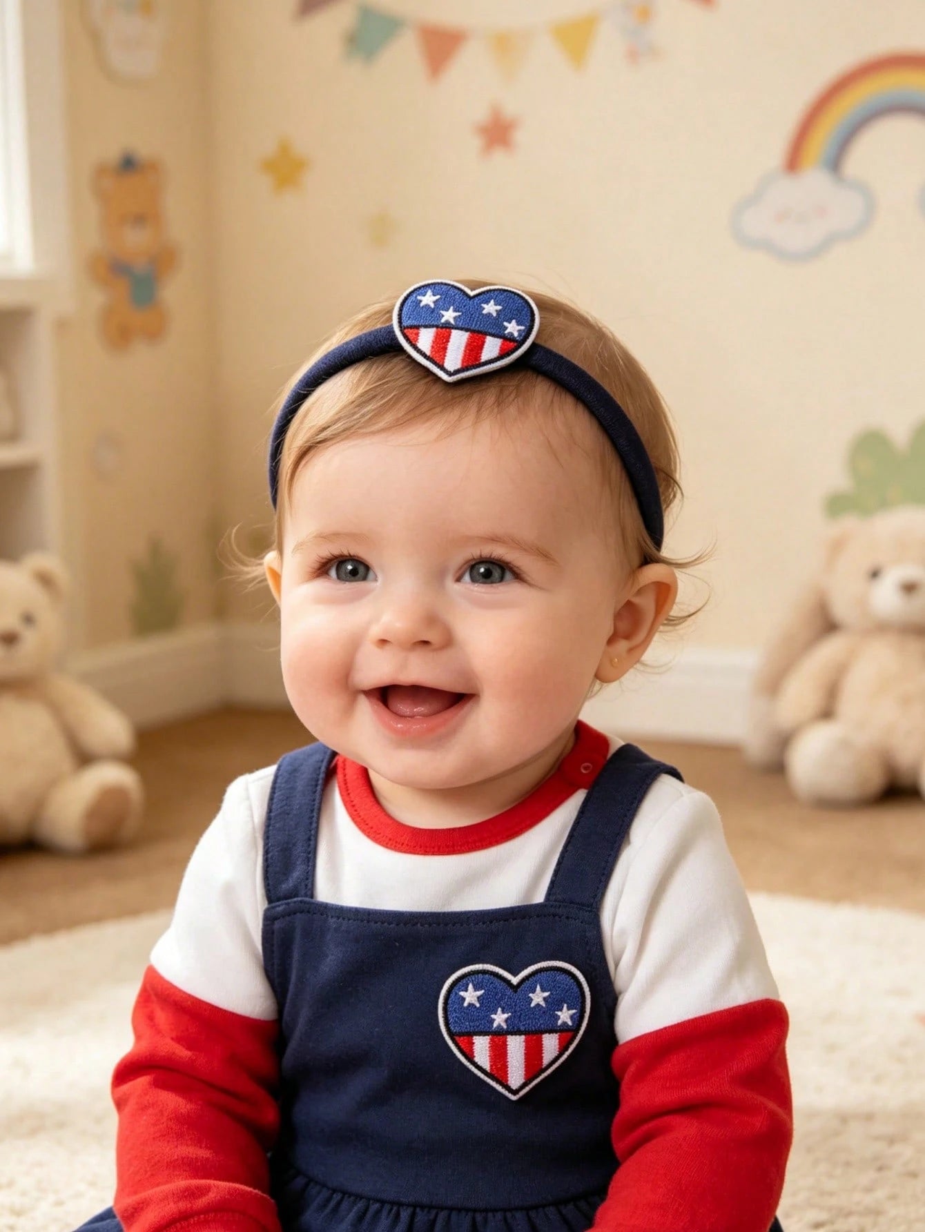 6pcs/Set New Fabric Embroidered Heart Butterfly Hat Shaped Baby Headband, Sweet Cute Independence Day Baby Hairband, Fashion Baby Headwear Hair Accessory (Cardboard Not Included, For Display Only)