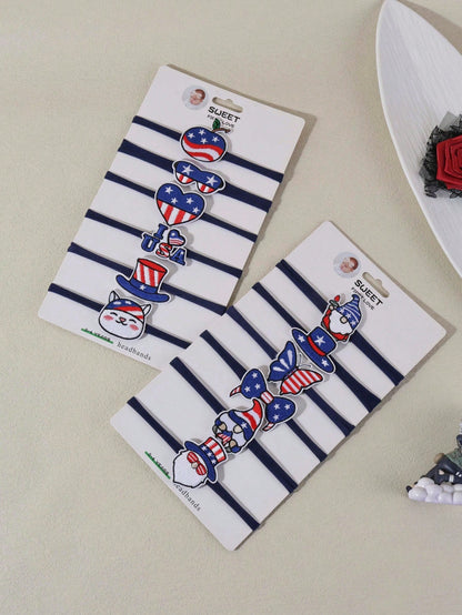 6pcs/Set New Fabric Embroidered Heart Butterfly Hat Shaped Baby Headband, Sweet Cute Independence Day Baby Hairband, Fashion Baby Headwear Hair Accessory (Cardboard Not Included, For Display Only)