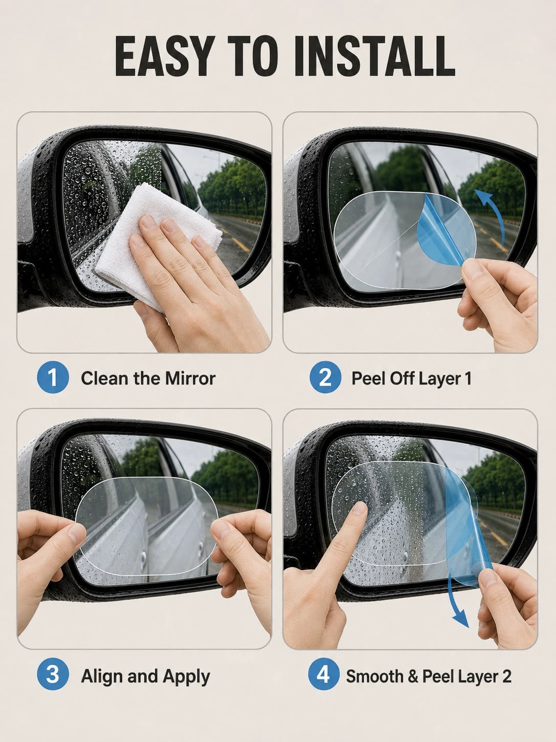 6Pcs Transparent Car Rearview Mirror Films, Waterproof Rain-Repellent Anti-Glare Protective Stickers For Clearer Visibility And Daily Rainy Driving