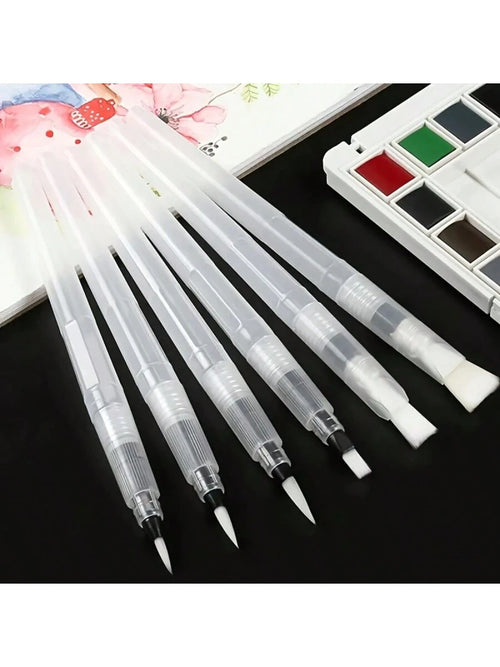 6pcs Transparent Watercolor Water-Soluble Fountain Pens, Pointed And Flat Tip, Suitable For Calligraphy And Painting Practice,Back To School,School Supplies
