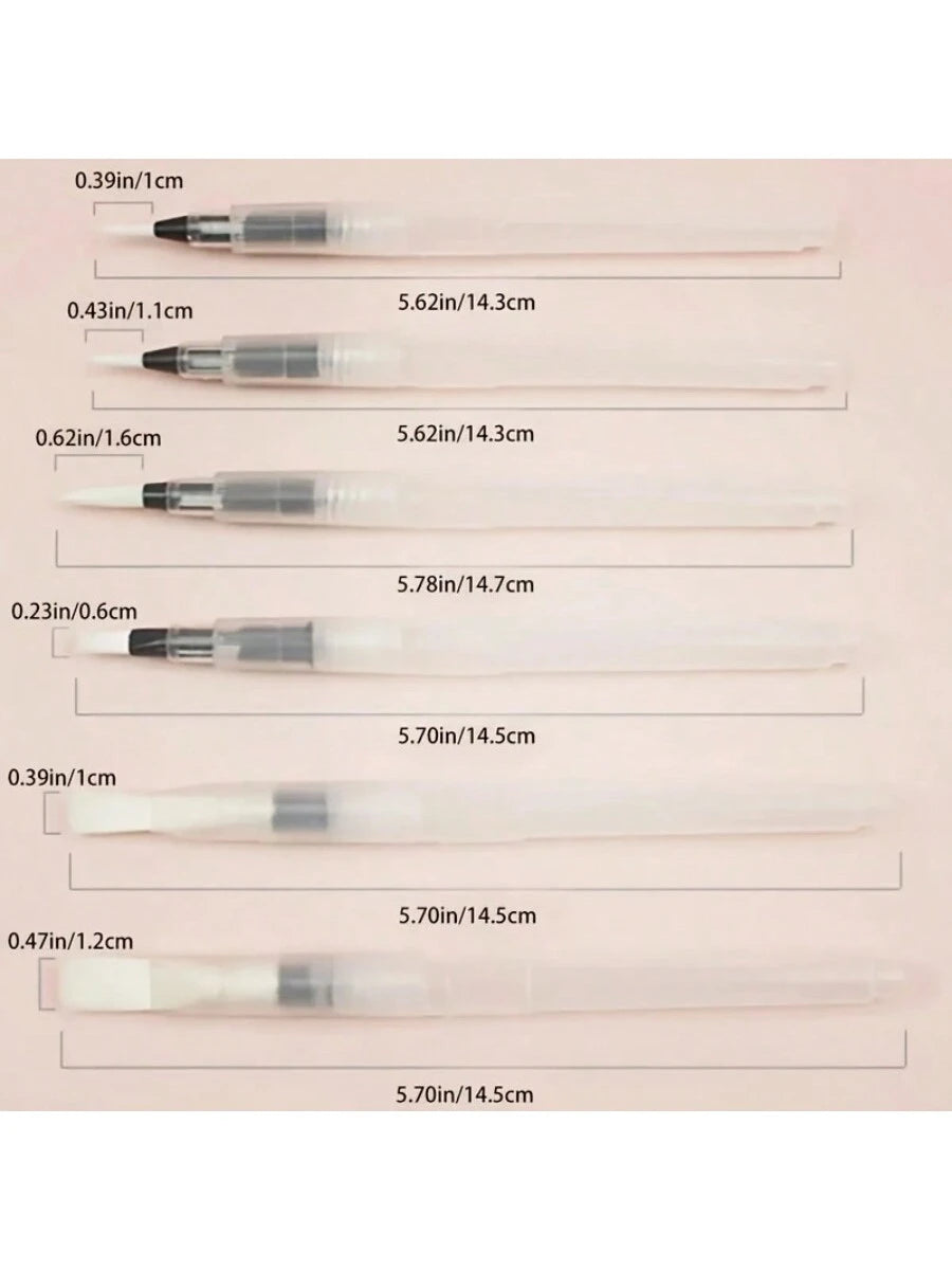 6pcs Transparent Watercolor Water-Soluble Fountain Pens, Pointed And Flat Tip, Suitable For Calligraphy And Painting Practice,Back To School,School Supplies