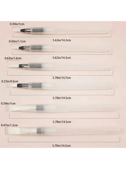 6pcs Transparent Watercolor Water-Soluble Fountain Pens, Pointed And Flat Tip, Suitable For Calligraphy And Painting Practice,Back To School,School Supplies