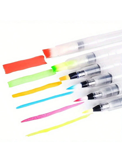 6pcs Transparent Watercolor Water-Soluble Fountain Pens, Pointed And Flat Tip, Suitable For Calligraphy And Painting Practice,Back To School,School Supplies