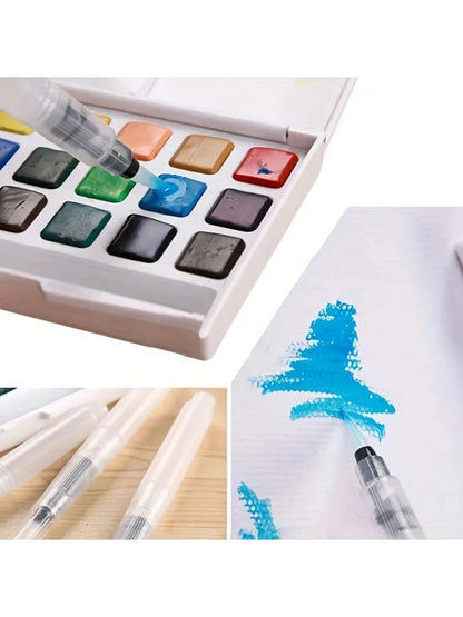 6pcs Transparent Watercolor Water-Soluble Fountain Pens, Pointed And Flat Tip, Suitable For Calligraphy And Painting Practice,Back To School,School Supplies
