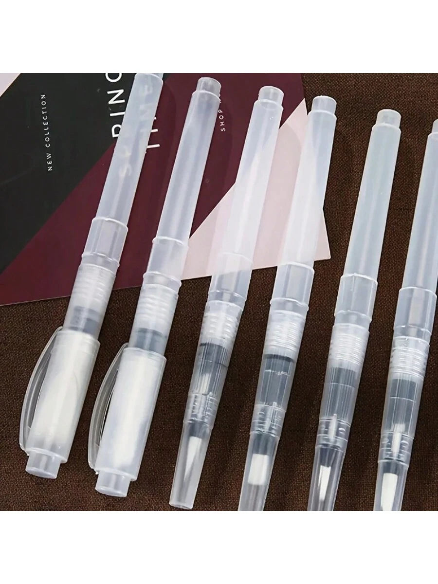 6pcs Transparent Watercolor Water-Soluble Fountain Pens, Pointed And Flat Tip, Suitable For Calligraphy And Painting Practice,Back To School,School Supplies