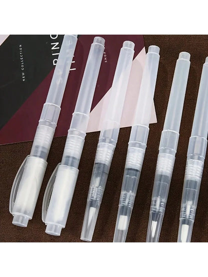 6pcs Transparent Watercolor Water-Soluble Fountain Pens, Pointed And Flat Tip, Suitable For Calligraphy And Painting Practice,Back To School,School Supplies