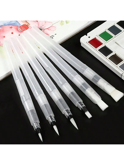 6pcs Transparent Watercolor Water-Soluble Fountain Pens, Pointed And Flat Tip, Suitable For Calligraphy And Painting Practice,Back To School,School Supplies