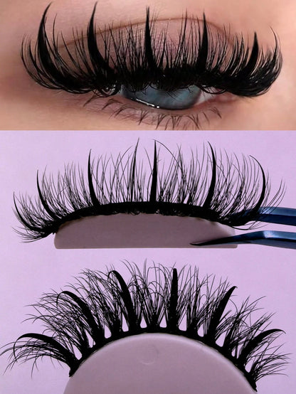 7 Pairs 20mm Russian Strip False Eyelashes, Glossy Finish, Eyelash Extension Effect, Spiky Cartoon False Eyelashes, Natural Soft Fluffy Mink False Eyelashes, 3D Russian Dense Dramatic Messy Mink False