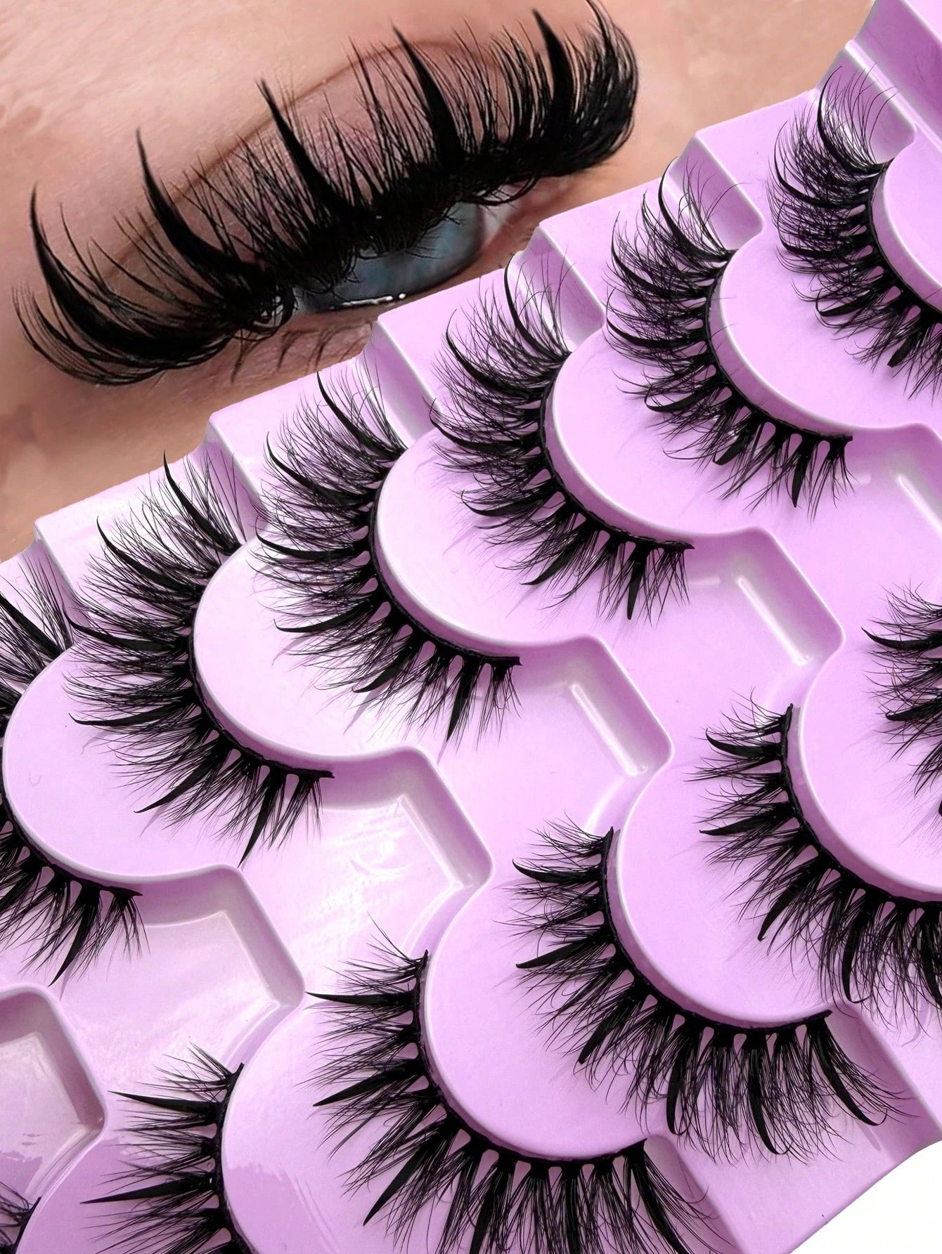 7 Pairs 20mm Russian Strip False Eyelashes, Glossy Finish, Eyelash Extension Effect, Spiky Cartoon False Eyelashes, Natural Soft Fluffy Mink False Eyelashes, 3D Russian Dense Dramatic Messy Mink False