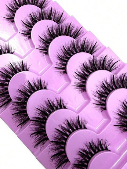 7 Pairs 20mm Russian Strip False Eyelashes, Glossy Finish, Eyelash Extension Effect, Spiky Cartoon False Eyelashes, Natural Soft Fluffy Mink False Eyelashes, 3D Russian Dense Dramatic Messy Mink False