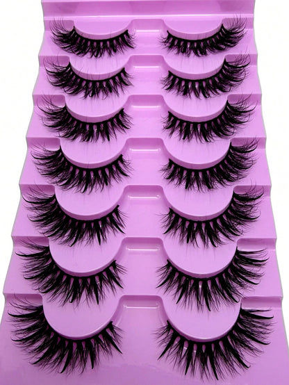 7 Pairs 20mm Russian Strip False Eyelashes, Glossy Finish, Eyelash Extension Effect, Spiky Cartoon False Eyelashes, Natural Soft Fluffy Mink False Eyelashes, 3D Russian Dense Dramatic Messy Mink False