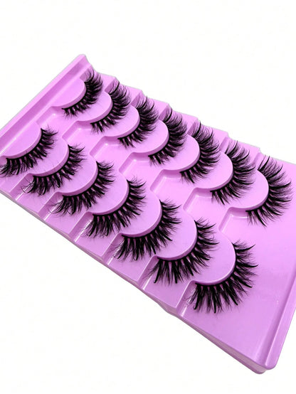 7 Pairs 20mm Russian Strip False Eyelashes, Glossy Finish, Eyelash Extension Effect, Spiky Cartoon False Eyelashes, Natural Soft Fluffy Mink False Eyelashes, 3D Russian Dense Dramatic Messy Mink False