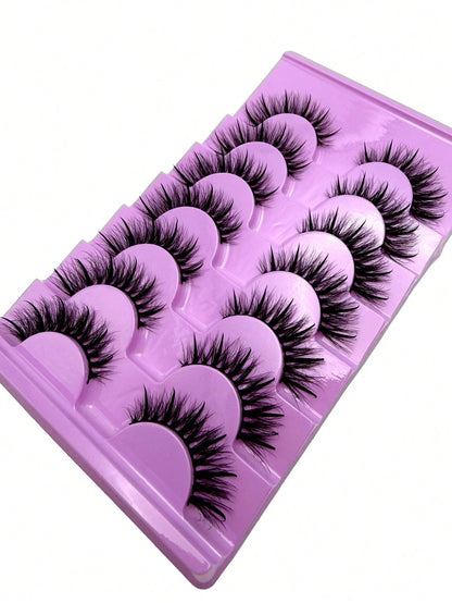 7 Pairs 20mm Russian Strip False Eyelashes, Glossy Finish, Eyelash Extension Effect, Spiky Cartoon False Eyelashes, Natural Soft Fluffy Mink False Eyelashes, 3D Russian Dense Dramatic Messy Mink False