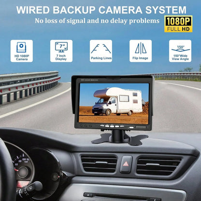 7inch Truck Backup Camera With 1080P HD Display- Night Vision, Waterproof RV Camera For Pickup Trucks, Cars, SUVs & RVs- Easy Installation, Wide View Angle