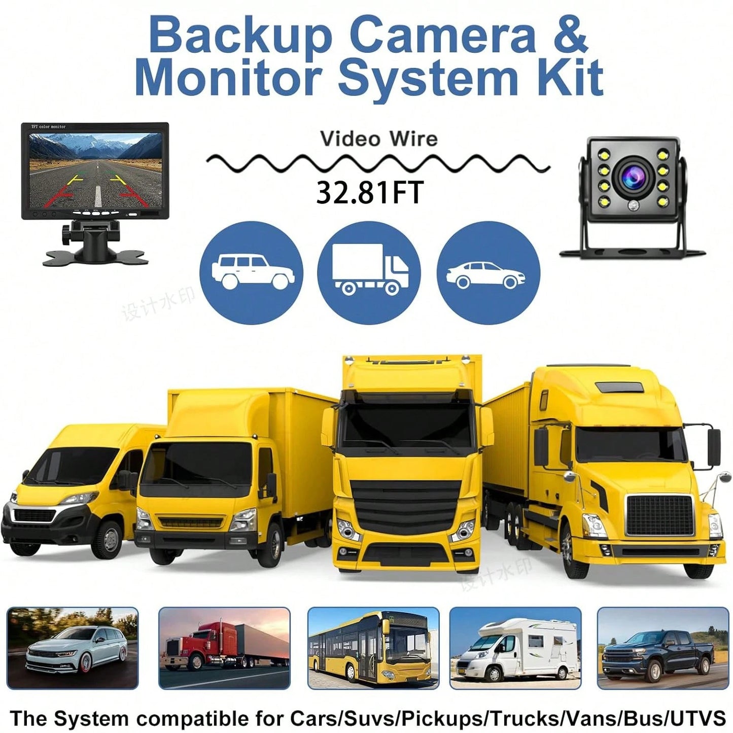 7inch Truck Backup Camera With 1080P HD Display- Night Vision, Waterproof RV Camera For Pickup Trucks, Cars, SUVs & RVs- Easy Installation, Wide View Angle