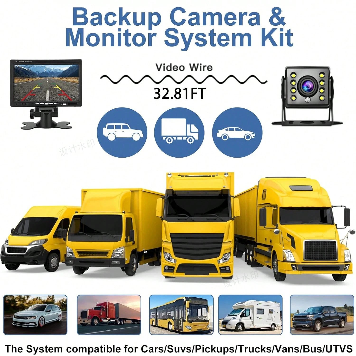7inch Truck Backup Camera With 1080P HD Display- Night Vision, Waterproof RV Camera For Pickup Trucks, Cars, SUVs & RVs- Easy Installation, Wide View Angle