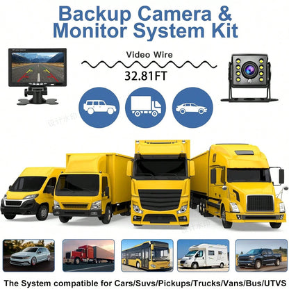 7inch Truck Backup Camera With 1080P HD Display- Night Vision, Waterproof RV Camera For Pickup Trucks, Cars, SUVs & RVs- Easy Installation, Wide View Angle