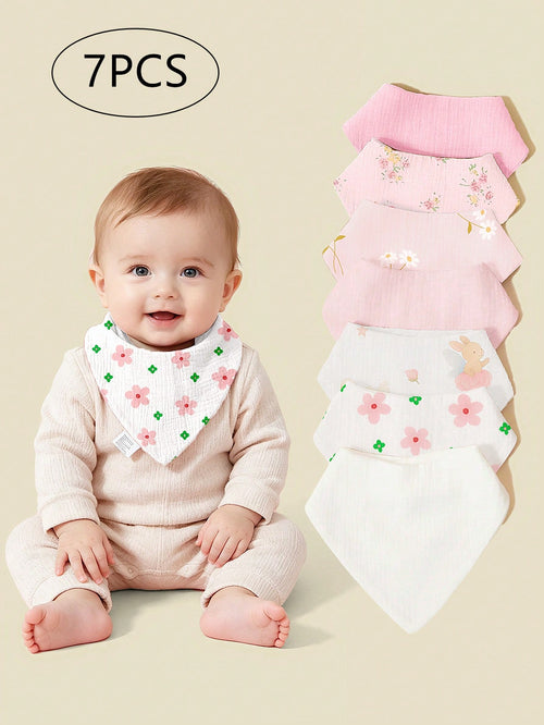 7PCS Pure Cotton Solid Color Gauze Soft Breathable Baby Bibs Triangle Bandana Drool Bibs, Bibs, Bibs, Suitable For Neutral Newborn Girls And Boys Drooling And Teething, Newborn Essentials
