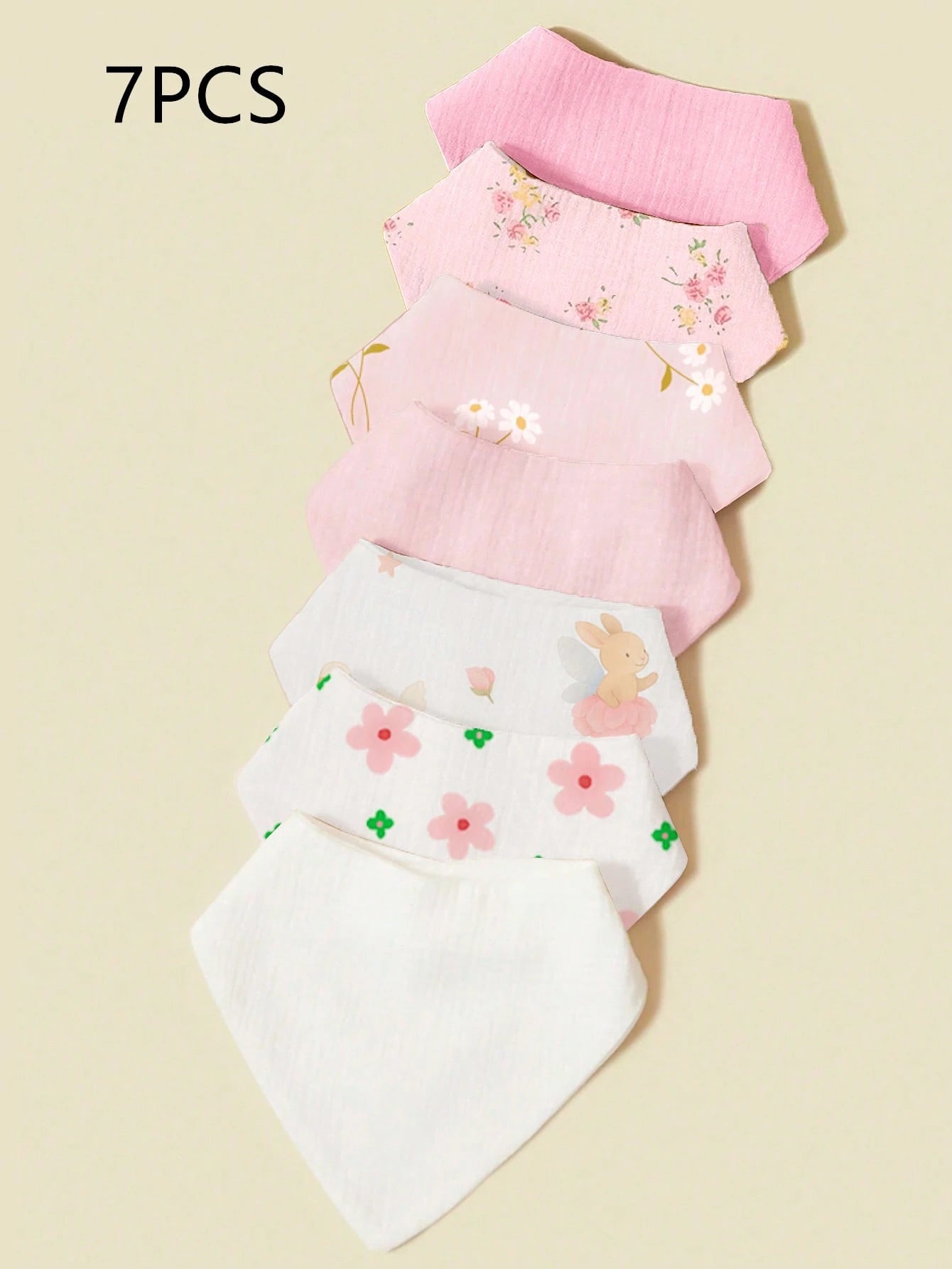 7PCS Pure Cotton Solid Color Gauze Soft Breathable Baby Bibs Triangle Bandana Drool Bibs, Bibs, Bibs, Suitable For Neutral Newborn Girls And Boys Drooling And Teething, Newborn Essentials