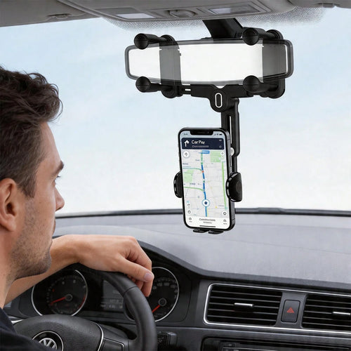 7th Gen Rearview Mirror Phone Mount, 180° Rotatable Car Mirror Phone Holder With Telescopic Arm, Upgraded 4-Slider Clamp Stable Clip For 4-7 Inch Phones, Adjustable Width Fits 98% Vehicles, One-Touch