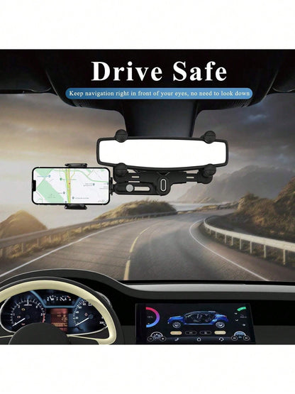 7th Gen Rearview Mirror Phone Mount, 180° Rotatable Car Mirror Phone Holder With Telescopic Arm, Upgraded 4-Slider Clamp Stable Clip For 4-7 Inch Phones, Adjustable Width Fits 98% Vehicles, One-Touch