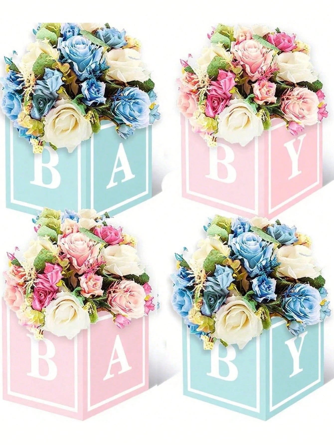 8/4/2Pcs Baby Flower & Balloon Boxes, Baby Shower Table Decor, Floral Party Decor For Gender Reveal, Birthday & Princess Party