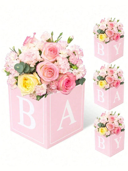 8/4/2Pcs Baby Flower & Balloon Boxes, Baby Shower Table Decor, Floral Party Decor For Gender Reveal, Birthday & Princess Party