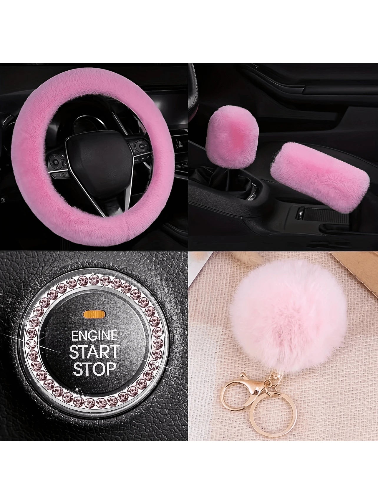 8-Piece Combination Pink Goddess Plush Car Steering Wheel Cover, Rex Imitation Rabbit Fur Fluffy Steering Wheel Cover, Classic And Fashionable Car Steering Wheel Protection Cover,Purple Car Accesaorie