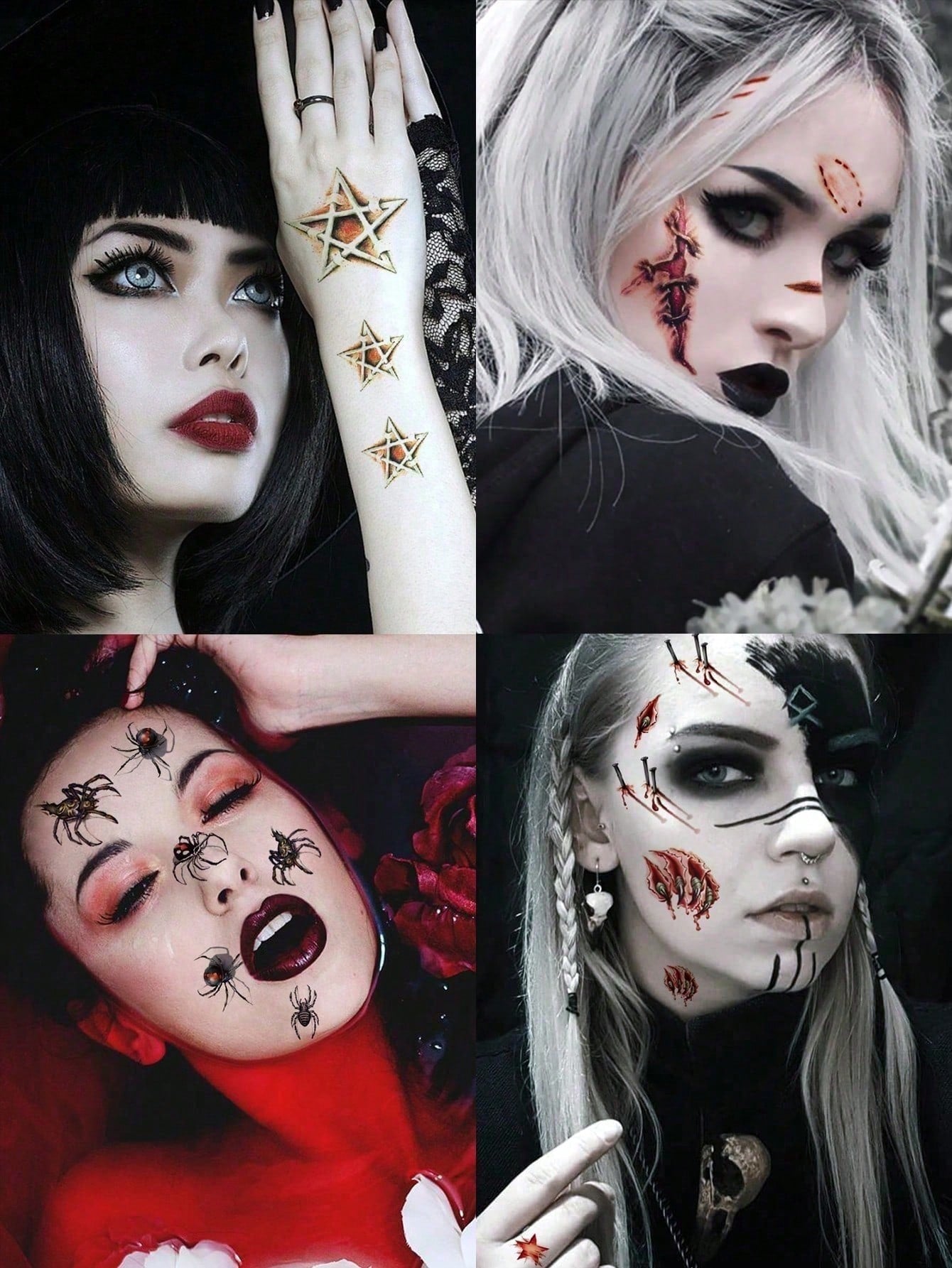 8 Sheets Halloween Small Body Art Temporary Tattoo Stickers, Unisex, Realistic Scars, Wounds, Scratches, Spider Patterns, Waterproof,Last 2-5 Days,Can Be Used For Arms, Wrists, Shoulders, Legs,Neck,Ha